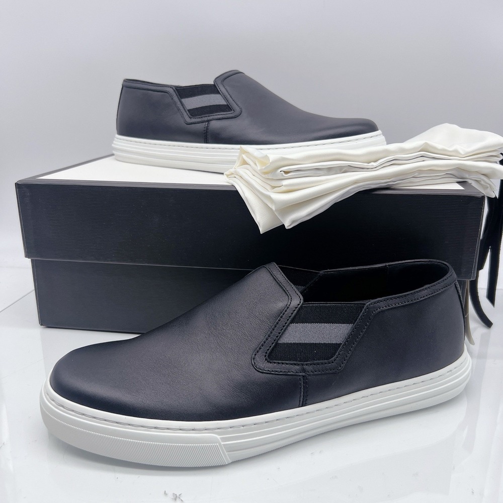 Gucci Signature Web Sneakers Loafers Black Leather Slip On UK 8 US 8.5 - Picture 3 of 14